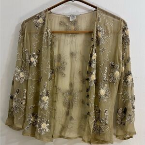 Nougat London Beige Beaded Floral Jacket Made in India
